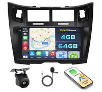 Hikity 4+64GB Radio Coche Android 15 para Toyota Yaris/Vitz 2005-2011 con Carplay Android Auto Inalambrico, Incell Pantalla táctil de 9 Pulgadas con BT/GPS/WiFi/FM/RDS+Cámara Trasera+Mic