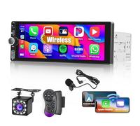 Hikity 6,9'' Autoradio 1 DIN con CarPlay Inalámbrico Android Auto, Pantalla táctil Radio de Coche Bluetooth, Mirror Link, Cámara de Visión Trasera, Radio FM RDS/EQ/SWC + Micrófono + Cámara Trasera