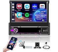Hikity 6G+128G Android 15 Radio Coche 1 DIN con CarPlay Android Auto Inalámbrico, Pantalla Retráctil de 7" Estéreo para Bluetooth con 4G WiFi DSP GPS Am/FM/RDS Dual USB SWC+Mic+Cámara Trasera