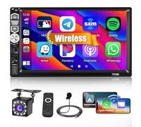 Hikity 7" Pantalla Tácti 1 DIN Autoradio Bluetooth con Wireless Carplay Android Auto Mirror Link Radio Coche Bluetooth con FM Radio USB AUX TF SWC Cámara Visión Trasera+Control Remoto