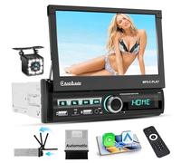 Hikity 7" Pantalla Tácti 1 DIN Autoradio Wireless Carplay Android Auto Bluetooth Mirror Link Radio Coche Bluetooth con FM Radio USB AUX TF SWC Cámara Visión Trasera+Control Remoto