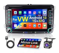 Hikity Android Radio Coche 2 DIN GPS para VW Passat b6 b7 Golf 5 6 Plus Touran Seat Skoda Radio de Coche con Pantalla táctil de 7'' con GPS WiFi Bluetooth FM Control del Volante Cámara Trasera