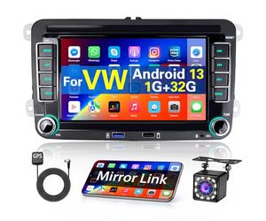 Hikity Android Radio Coche 2 DIN GPS para VW Passat b6 b7 Golf 5 6 Plus Touran Seat Skoda Radio de Coche con Pantalla táctil de 7'' con GPS WiFi Bluetooth FM Control del Volante Cámara Trasera