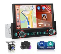 Hikity Autorradio FM Android 1 DIN Compatible con CarPlay inalámbrico y Android Auto, Radio con Pantalla táctil HD de 7 Pulgadas Mirror Link Bluetooth SWC USB cámara y función de Carga