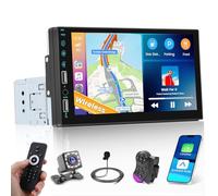 Hikity DIN 1 Autoradio Sans Fil Carplay Avec Écran, Radio à Écran Tactile de 7 Pouces Bluetooth 1Din Avec Bluetooth Mains Libres FM AUX 2USB SWC Mirror Link + caméra de recul