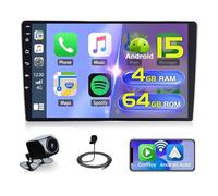 Hikity Double DIN 4+64G Android 15 Radio10.1 Inch Pantalla Táctil, Wireless Carplay Android Auto Radio WiFi GPS Navigation/Mirror Link/Bluetooth/DSP+AHD Cámara de Marcha Atrás