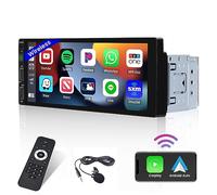 Hikity Radio Coche 1 DIN CarPlay Inalámbrico Android Auto Inalámbrico, Radio Un DIN con Pantalla Táctil de 6,9" Enlace Espejo Radio FM Bluetooth USB Control del Volante Mic + Cámara Trasera