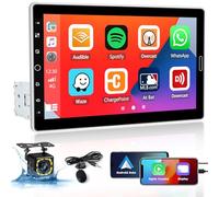 Hikity Radio Coche Carplay 1DIN con 10" Pantalla Extraíble Autoradio Bluetooth con Carplay Android Auto Mirror Link FM Radio USB Cámara Visión Trasera