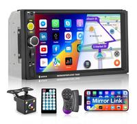 Hikity Radio de Coche 2 DIN Touchscreen con Bluetooth Manos Libres 7" Pantalla Tácti Autoradio con FM SD/TF USB AUX-IN Enlace Espejo Mando en el Volante+ Cámara Visión Trasera y Control Remoto