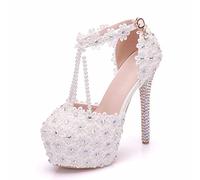 HIKKWXVN Bombas de Plataforma para Mujer, Tacones de Aguja con Punta Cerrada, Bombas Sexy, Tacones Altos para Mujer, Punta Redonda, Fiesta, Club, Boda, Baile de graduación,Blanco,37 EU