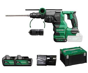 HIKOKI Akku Bohr- und Meißelhammer DH1826DCWPZ, SDS-plus (18V, 2x5,0 Ah, Schlagenergie 3,2 J, Zubehör: 1 Zusatzhandgriff, 1 Bohrtiefenanschlag, Schnellspann-Bohrfutter, Koffer, Akkus, 1 Ladegerät)