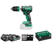 HIKOKI Akku Bohrschrauber, Quick DS18DDQ (18V, 2x2,0 Ah Li-ion Akku, Max. Festdrehmoment (hart): 55 Nm, Leerlaufdrehzahl 2. Gang: 0-1700 min-1, Bohrfuttersp.: 1,5-13 mm) Zubehör alles im HSC Koffer