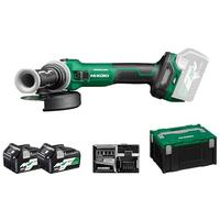 HiKOKI Amoladora Angular a Batería G3613DVEWQZ (36V, Ø del disco 125mm, 10.000 RPM, Motor Brushless, Arranque Suave, Incluye 2 Baterías MULTI VOLT 18V/36V, Cargador y Caja Apilable)