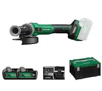 HIKOKI Amoladora angular con batería G1813DVE, discos abrasivos Ø: 125 mm (18 V, 5,0 Ah Li-ion, velocidad de ralentí: 3200 - 8000 min-1/con (modo AT), husillo de accionamiento: M14, sin escobillas,
