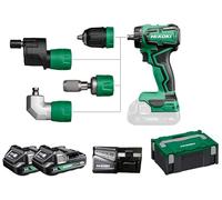HiKOKI DS18DDQ Taladro Atornillador 18V, 55 Nm, Motor Sin Escobillas | Incluye 2 baterías 2,0 Ah, cargador, maletín HSC II, portabrocas angular y soporte de puntas, ligero 0,9 kg