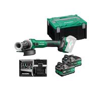 HiKOKI G3613DVEWQZ Amoladora Angular, Radial 36V, Motor Brushless, 125mm | 10.000 RPM, arranque suave, incluye 2 baterías Multi Volt 18V/36V, cargador y maletín apilable HSC III, mango antivibración