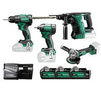 HiKOKI Kit de Herramientas 18V Brushless, Amoladora y Taladro Combinado | Incluye llave de impacto, martillo, 3 bateras 5.0Ah, cargador rpido y bolsa de transporte, motor sin escobillas