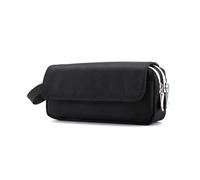 HIKOO DAILY Bolsa de almacenamiento para bolígrafos, estuche de 2 capas de gran capacidad, suministros de estudio para cosméticos, cajas de papelería simples para estudiantes, negro a, Talla única