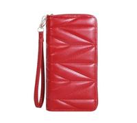 HIKOO DAILY Cartera larga acolchada de moda para mujer, monedero con cremallera alrededor, múltiples ranuras para tarjetas, bolsa para teléfono móvil, Red, Talla única