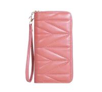 HIKOO DAILY Cartera larga acolchada de moda para mujer, monedero con cremallera alrededor, múltiples ranuras para tarjetas, bolsa para teléfono móvil, rosa oscuro, Talla única
