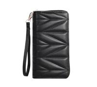 HIKOO DAILY Cartera larga acolchada de moda para mujer, monedero con cremallera alrededor, múltiples ranuras para tarjetas, bolsa para teléfono móvil, Black, Talla única