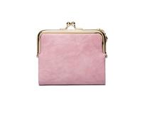 HIKOO DAILY Cartera pequeña para mujer, compacta, plegable, de cuero, vintage, con cremallera y cierre de beso, Pink, 1 pieza