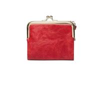 HIKOO DAILY Cartera pequeña para mujer, compacta, plegable, de cuero, vintage, con cremallera y cierre de beso, Red, 1 pieza