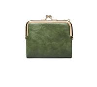 HIKOO DAILY Cartera pequeña para mujer, compacta, plegable, de cuero, vintage, con cremallera y cierre de beso, Green, 1 pieza