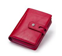 HIKOO DAILY Carteras para mujer, de piel auténtica, corta, plegable, a la moda, tarjeteros, monedero, monedero, monedero, cartera para mujer, Red, 1 pieza