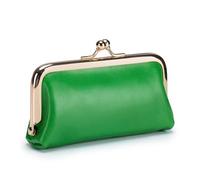 HIKOO DAILY Monedero retro de piel auténtica para mujer, bolso de lápiz labial, mini bolsa de clip, pequeña y exquisita bolsa de almacenamiento de monedas para niñas, Green, 1 pieza