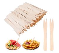 HIKPACKER 400 Piezas Tenedores de Madera para Patatas Fritas,8.5cm × 1cm Tenedores Para Papas Fritas,TenedoresDesechables para Patatas Fritas,para Cumpleaños,Fiestas,Camping y Picnics (Color Madera)