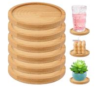 HIKPACKER 6 Piezas Posavasos Madera, Platos de Madera para Velas, Ø 9 cm Bandeja Madera Redonda, Portavelas Madera Natural para Decoración de Mesa, Posavasos, Comunión, Bautizo