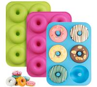 HIKPACKER Molde Silicona para Donuts - 3 Piezas, 6 Cavidades, Antiadherente - para Hornear Rosquillas y Pasteles