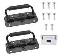 HIKPACKER Tiradores de pecho plegables con resorte, acero inoxidable con cubierta de goma, 100 mm, para caja de herramientas y cajas, color negro, paquete de 2