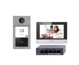 "HIKVISION DS-KIS604-S(C) Kit de videoportero con dos relés - Tecnología IP & WiFi | Switch PoE - Placa y monitor | Permite 1"