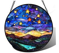 Hilai Atrapasueños acrílicos 11, 8 Cielo Azul Estrellas Doradas vidrieras Colgantes para decoración de Interiores, atrapasueños de Paisaje Abstracto con Cadena