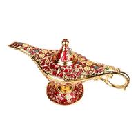 Hilai Lámpara Aladdin Lámpara Genie de aleación de zinc Adorno de escritorio de Aladdin vintage Decoración de mesa mágica leyenda para decoración de mesa de hogar de oficina Rojo