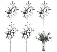 Hilai Ramas de Olivo para jarrones, 5 Ramas de Olivo Artificiales de 30 Pulgadas, árbol Artificial sin Aceitunas, 4 Tallos Verdes realistas para decoración del hogar y la Oficina, Estilo 2