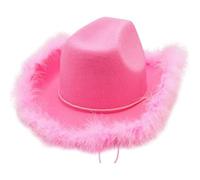 Hilai Sombrero de vaquera boa, sombrero de vaquero adulto con ala para despedida de soltera, fiesta de disfraces, trajes de disfraces para adolescentes o mujeres