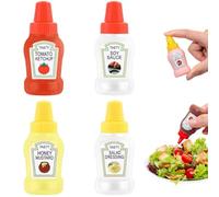 Hilai Tarros de especias, mini botellas de salsa de 25 ml, mini botella de ketchup con etiquetas, mini botellas de condimentos a prueba de fugas o lonchera, trabajo, escuela, picnic