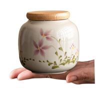 Hilai Urnas pequeñas para Cenizas humanas Memorial Urna de Recuerdo Floral de cerámica de 3x2 con Tapa de bambú a Prueba de Humedad, también Ideal como Bote de té