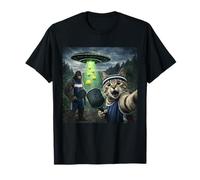 Hilarante Pickleball Cat Selfie Bigfoot Team Alien Invasion Camiseta