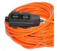 Hilark Cable Tech alargador Pur IP44 3 Hilos 2,5mm2 H07BQ-F 3g2,5mm2 (3x2,5) 4 Tomas Schuko con Tapa Protectora (2 Metros, Bloque de enchufes Negro, Cable Naranja)
