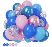 HILAVO Globos rosa y azul de 12 pulgadas, azul metálico pastel, rosa claro, cromado, confeti, globo de látex para niños y niñas, hawaiano, revelación de género, boda, cumpleaños, baby shower