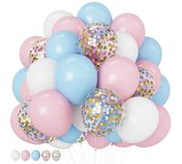 HILAVO Globos rosa y azul de 12 pulgadas pastel claro azul bebé rosa blanco globo de fiesta con confeti globos de látex para revelación de género, niño o niña, princesa, cumpleaños, novia, baby shower