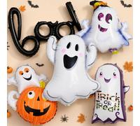 HILAVO Juego de 5 globos de aluminio de Halloween, globos de calabaza fantasma, lindos globos de Mylar para Halloween, baby shower, cumpleaños espeluznante, decoración de fiesta temática de fantasmas