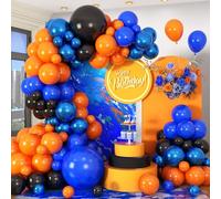 HILAVO - Kit de 112 globos de guirnalda de arco de globos color naranja azul marino, negro, naranja, de látex, para graduación, dibujos animados, baby shower, cumpleaños, compromiso, decoración de