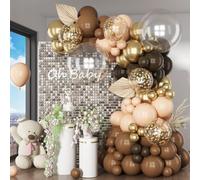 HILAVO Kit de arco de globos marrones de 18 pulgadas, globos transparentes en tonos de marrón, crema, café oscuro, nude, beige, champán, dorado, globos de confeti para Acción de Gracias, otoño