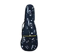 HilerPunk Funda para ukelele de concierto con patrón de notas musicales, 23 pulgadas, 600D, impermeable, Oxford, mochila de un solo hombro con correas ajustables (negro)