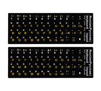 Hileyu Ruso-inglés Etiquetas Adhesivas para Teclado No Transparente Negro con Letras Blancas Teclado de Ordenador Portátil de Sobremesa Etiquetas Adhesivas para Portátil Russian